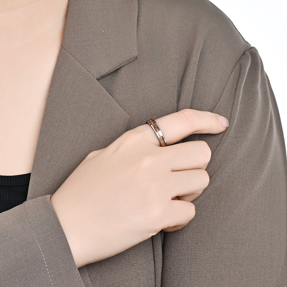 Premium Tungsten Ring With Parquet Wood Leather Finish For Couples By Planderful