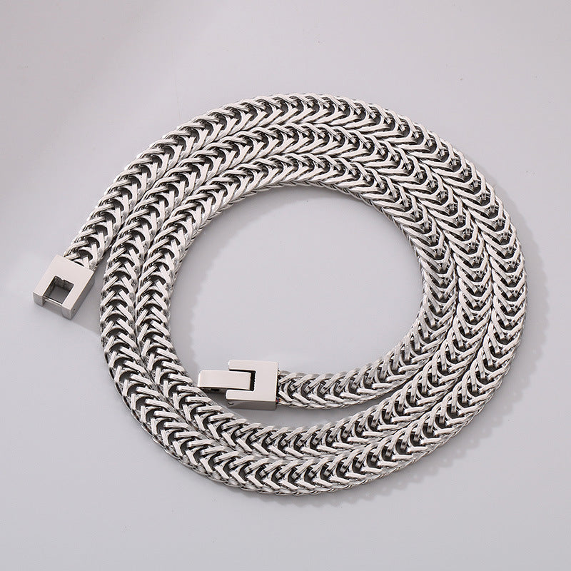 Hiphop Hip Hop Whip Chain Necklace, Stylish Weaving Encrypted Keel Chain Buckle Stainless