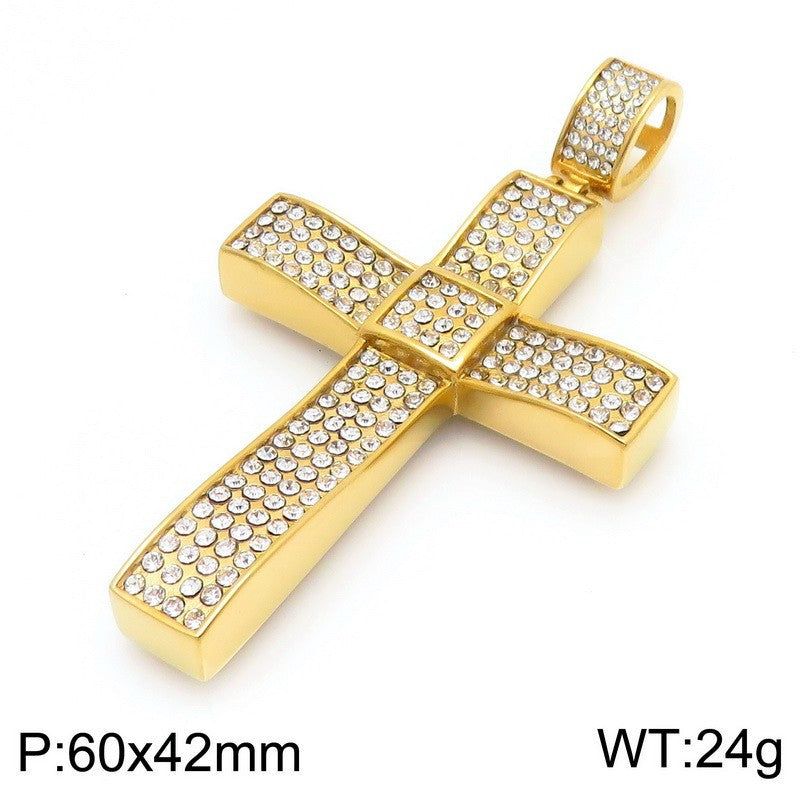 Bear Paw Pendant, Hip-Hop Three-Dimensional Double-Layer Cross Inlaid With Zircon Pendant, Titanium Steel Necklace