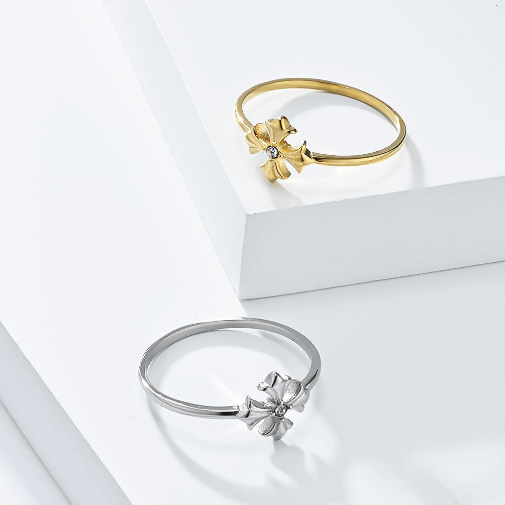 Planderful Everyday Genie Cross Flower Stainless Steel Ring For Women Lightweight Luxury Fashion Jewelry