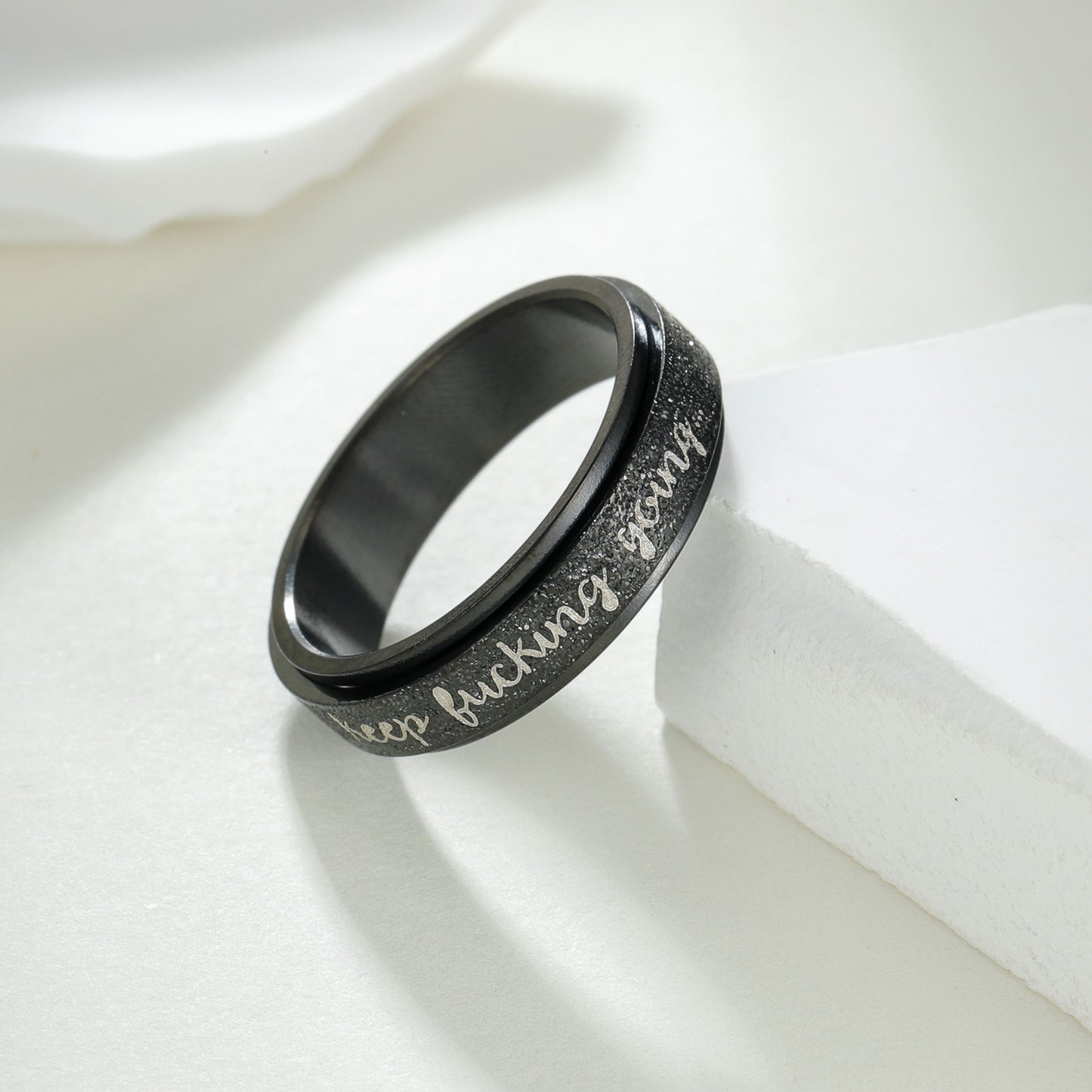 Planderful Collection Everyday Genie Rotatable Pearl Sand Titanium Steel Ring Unisex Durable For Men Women
