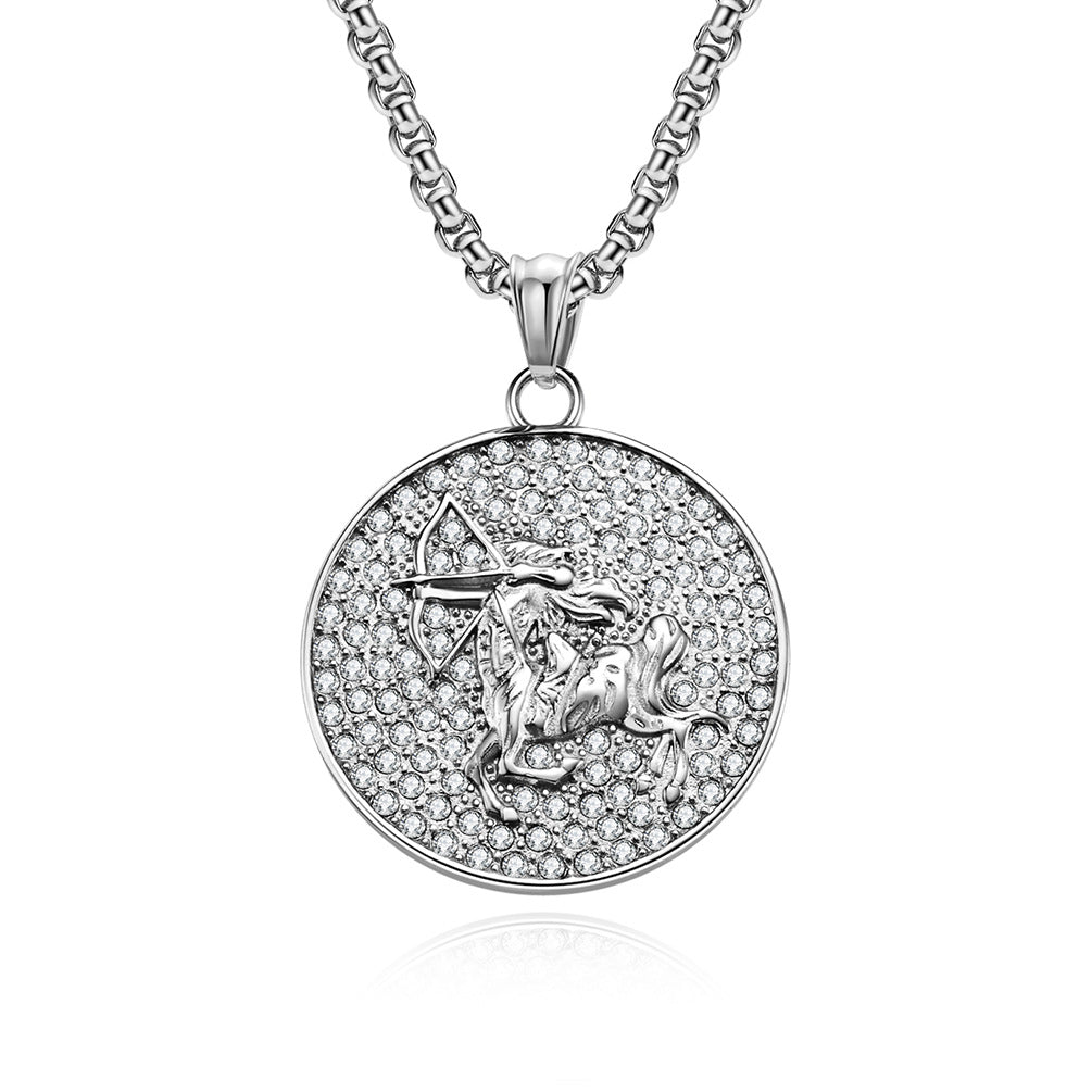 Planderful Twelve Constellations Zircon Titanium Steel Pendant For Hip Hop Style Fans