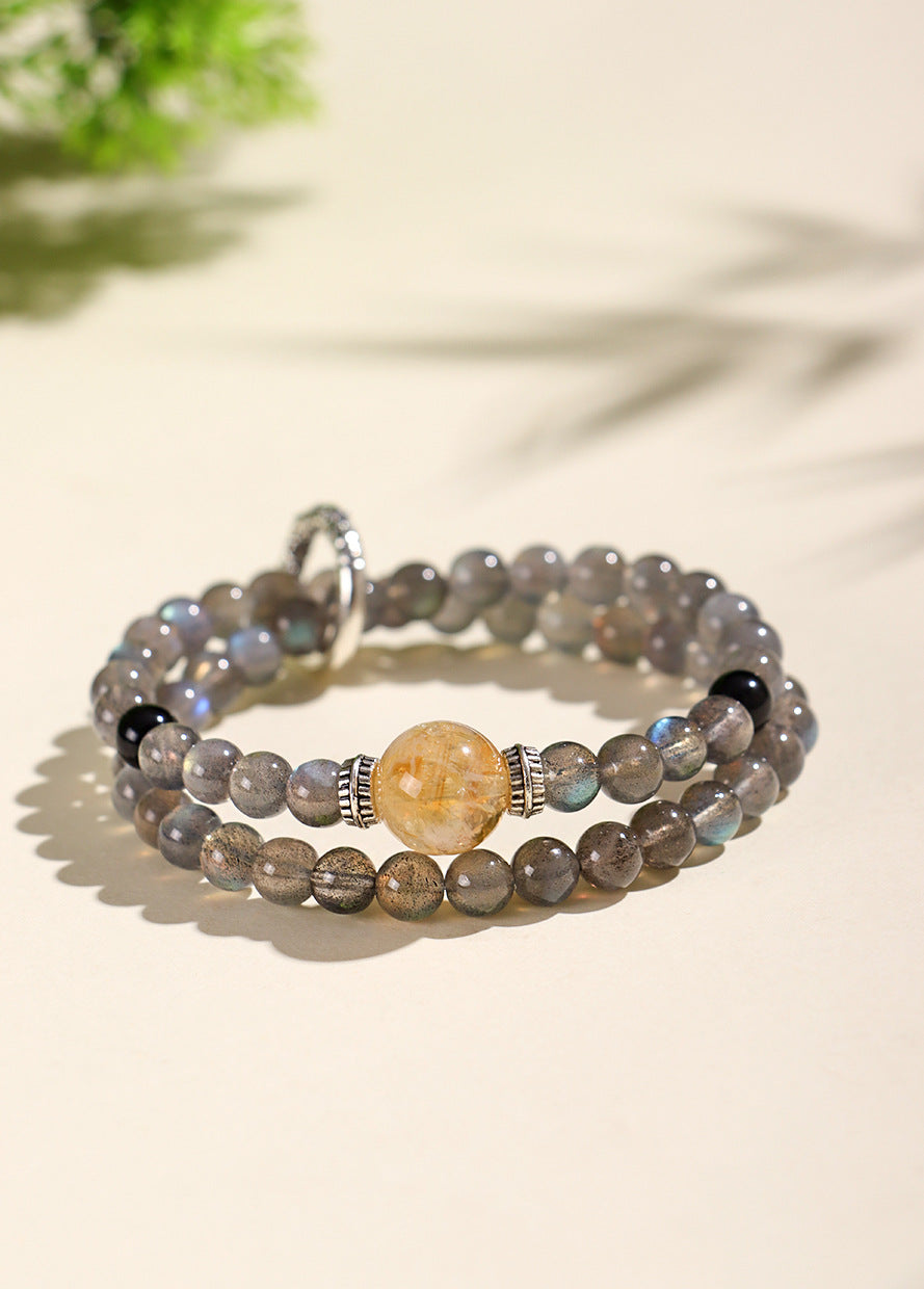 Planderful Fortune's Favor Bracelet – Elegant Beaded Design with Black Agate and Yellow Tower Crystal