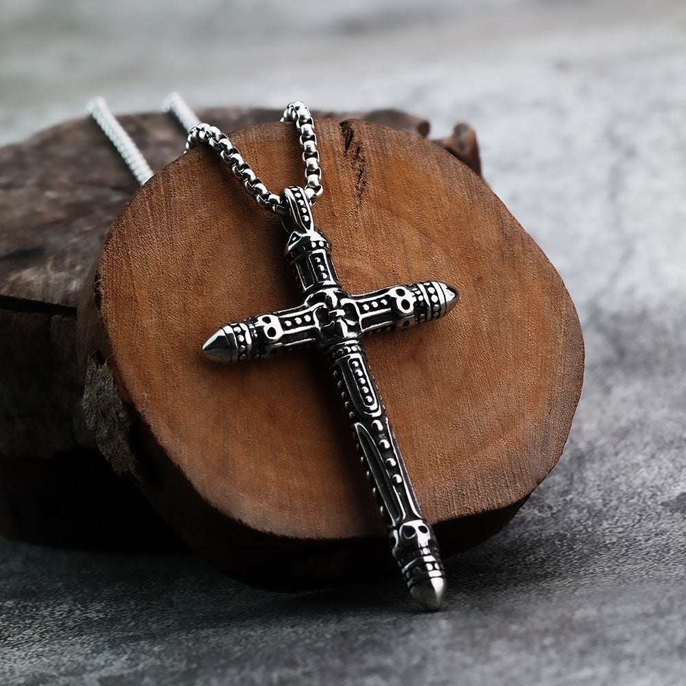 New Titanium Steel Retro Cross Necklace Pendant for Men
