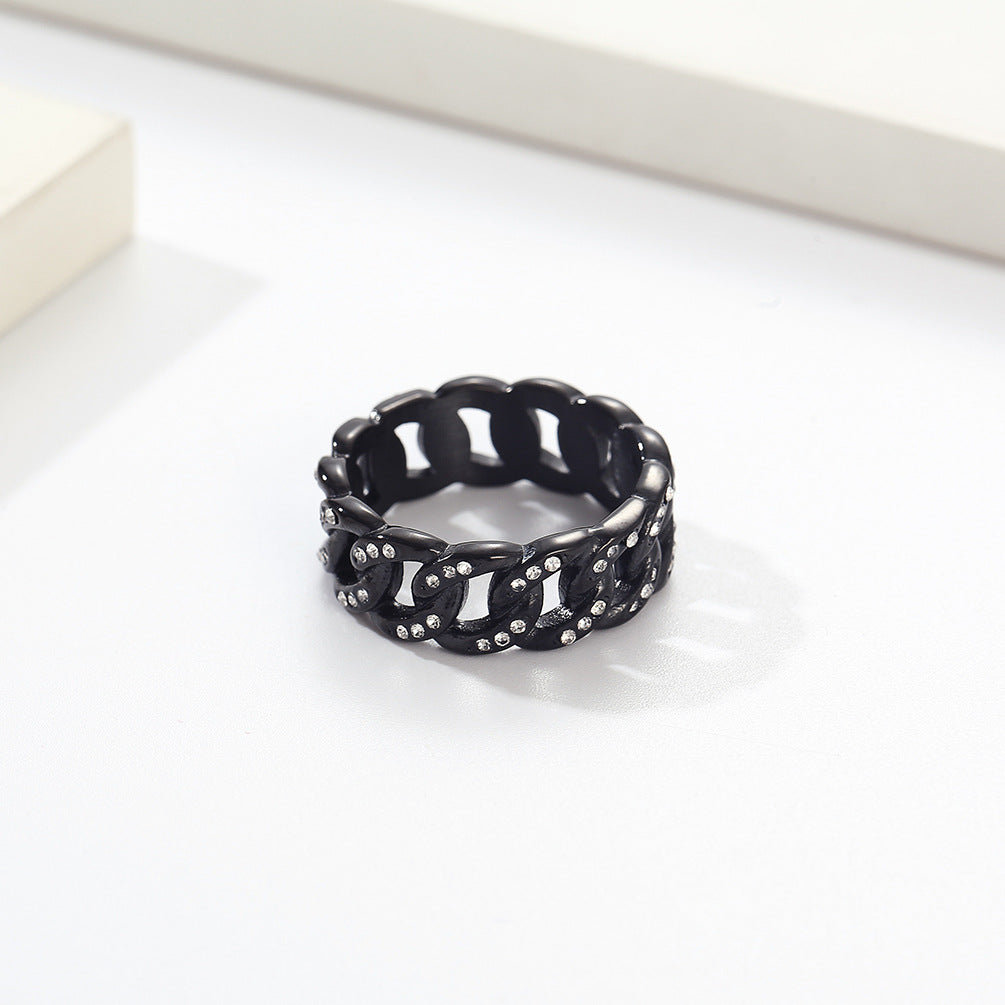 Planderful Titanium Cuban Chain Ring With Zircon Inlay For Hip Hop Style Men Unisex Luxury Jewelry