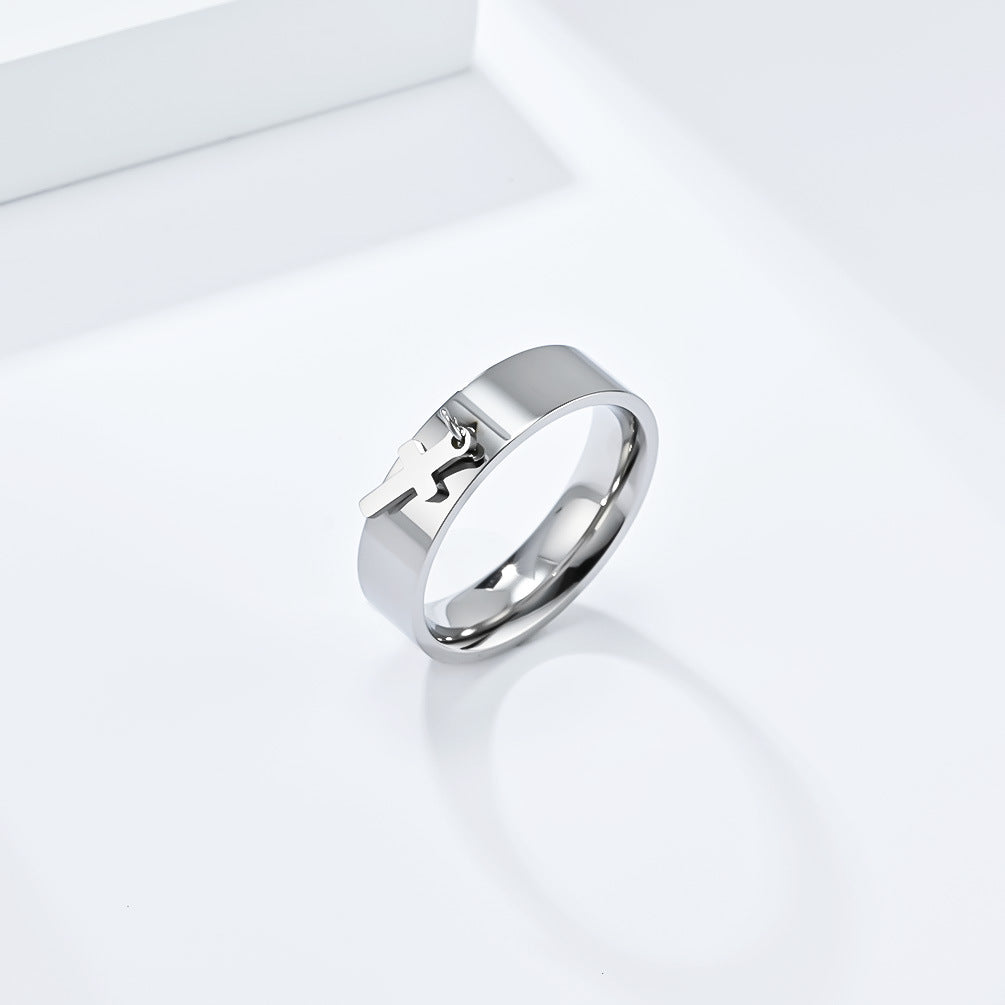 Cross-Border Neutral Wind Star Moon Butterfly Cross Titanium Steel Ring for Men and Children