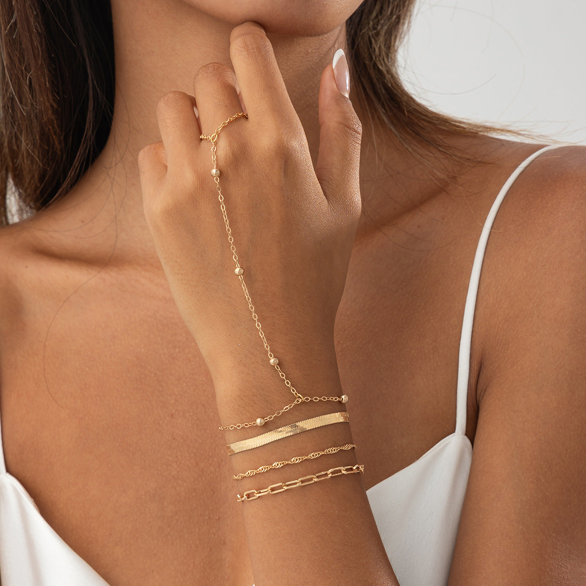 Thin Chain Stacked With Finger Bracelet Cold Multi-Layer Micro-Inlaid Snake Bone Chain
