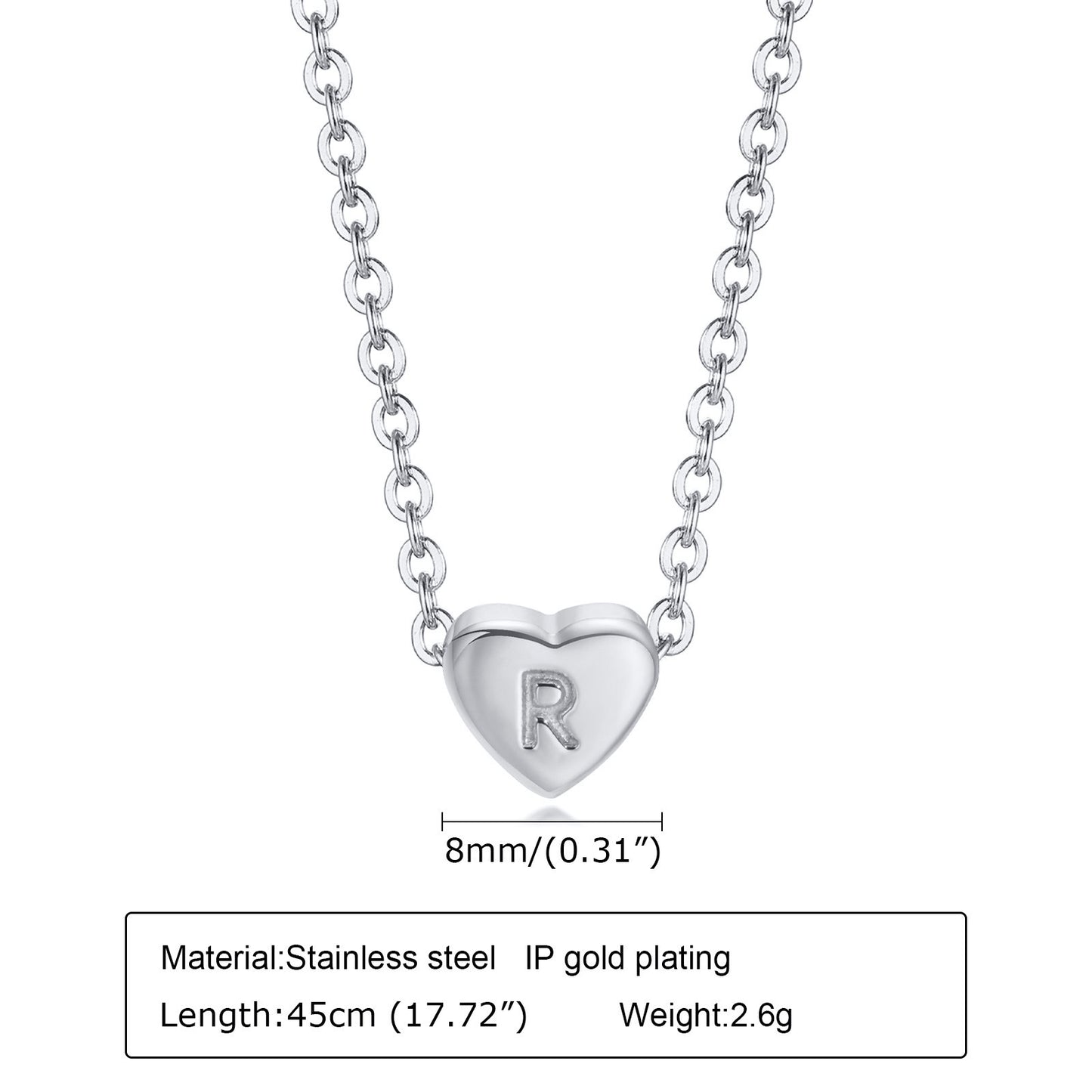 Stainless Steel Heart-Shaped Letter Necklace Love Charm 26 Letters