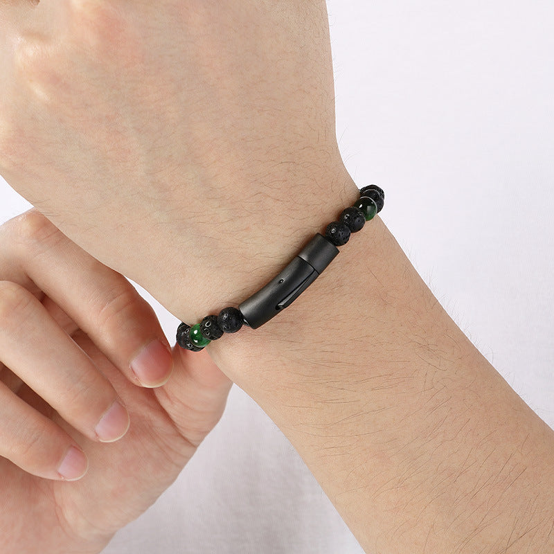 Bracelet – Tiger's Eye Stone Turquoise Magnetic Buckle Titanium Steel Men's Beaded