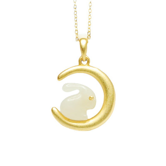 White Jade Moon Necklace crafted from Sterling Silver and Natural Hotan Jade