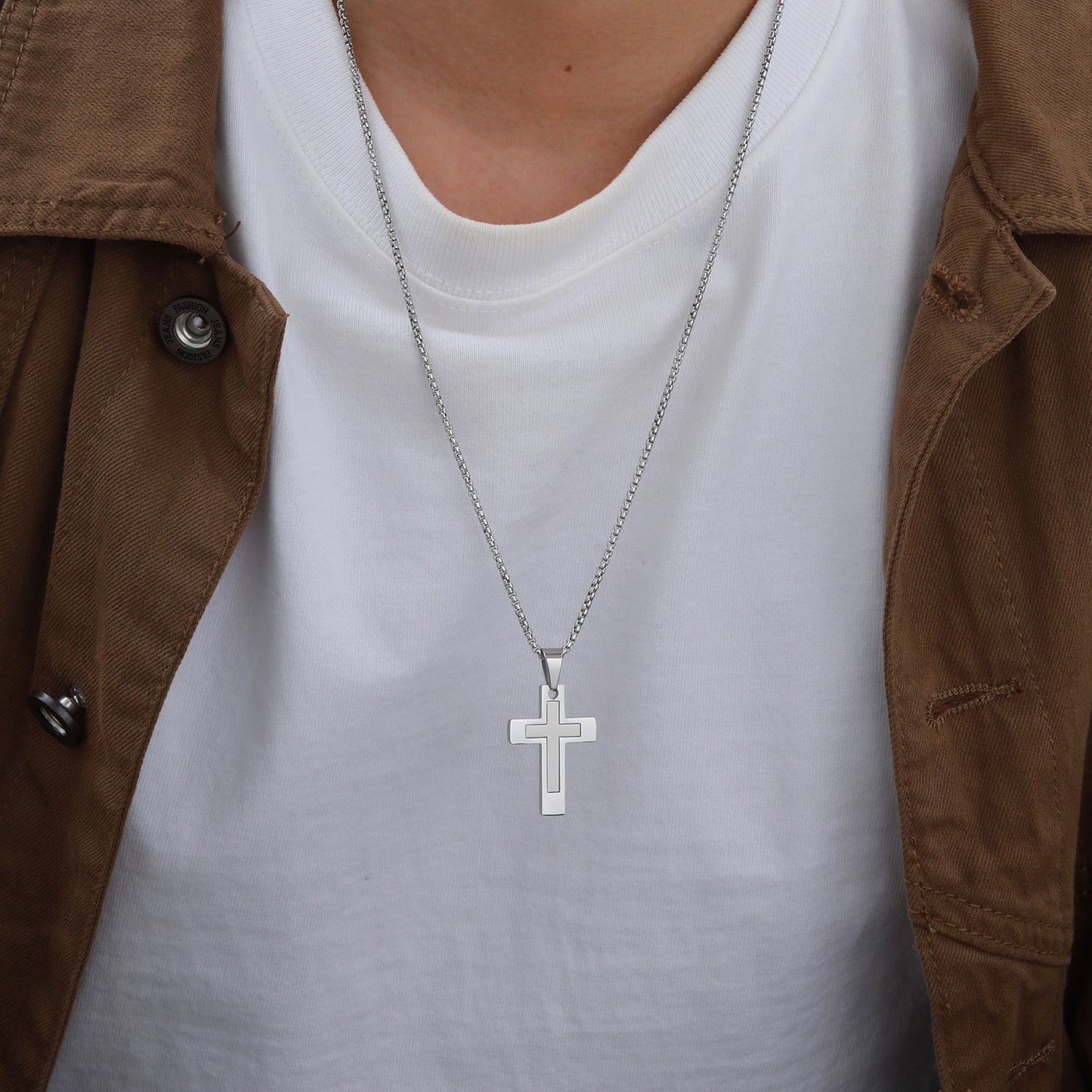 Planderful Mens Cross Pendant Necklace Durable Steel