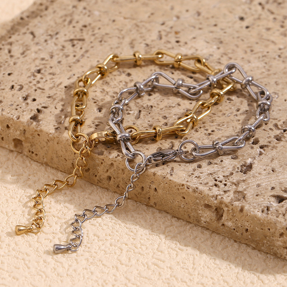 Planderful Jewelry Stainless Steel Bow Bracelet Gold Plated Handcrafted Chain Everyday Genie