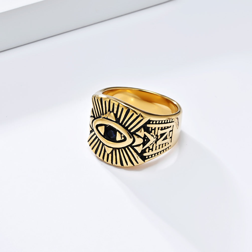 European And American New Retro God's Eye Titanium Steel Ring For Men