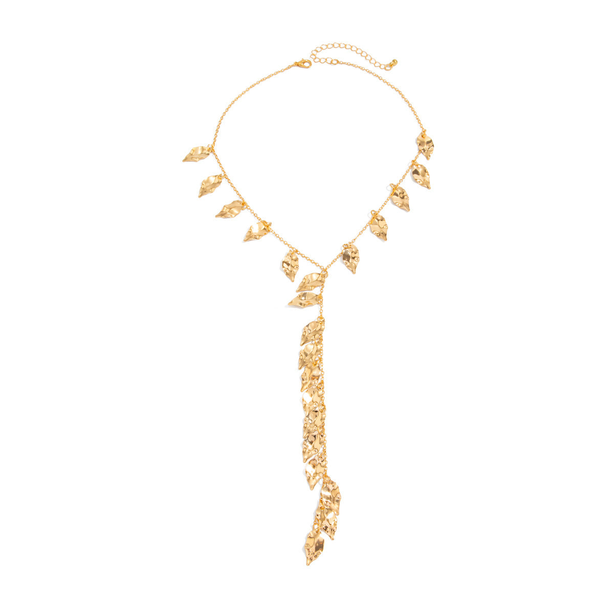 Leaf Pendant Y-Shaped Fringe Necklace