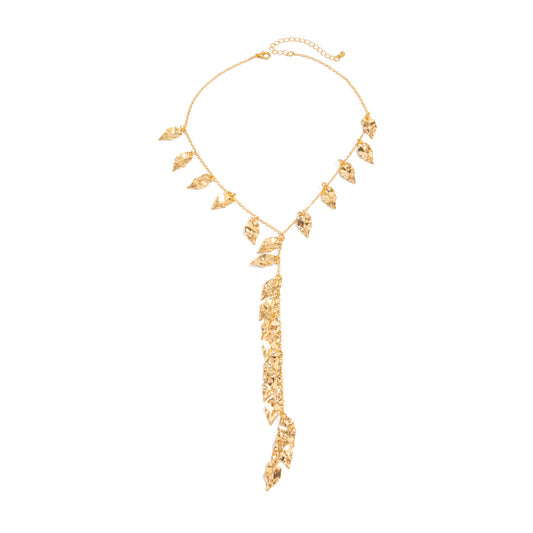 Leaf Pendant Y-Shaped Fringe Necklace