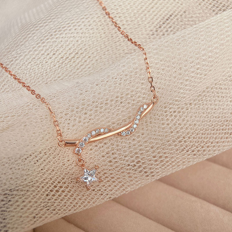 Planderful 925 Sterling Silver Star Wrapped Necklace For Women Versatile Everyday Light Luxury Collarbone Chain