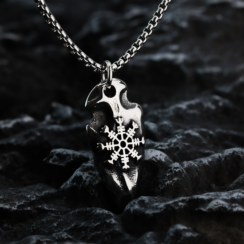 Planderful Nordic Viking Arrow Rune Compass Raven Pendant Necklace For Men Bold Durable Titanium Steel Jewelry