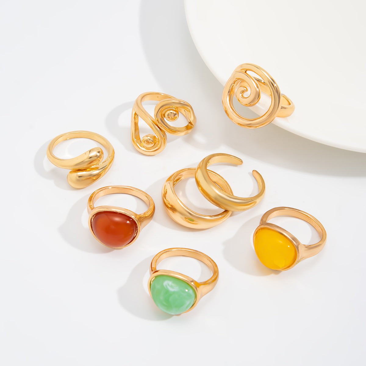 Planderful Vienna Verve Irregular Smudged Stone Ring Set For Women Water Drop Hug Design Statement Jewelry