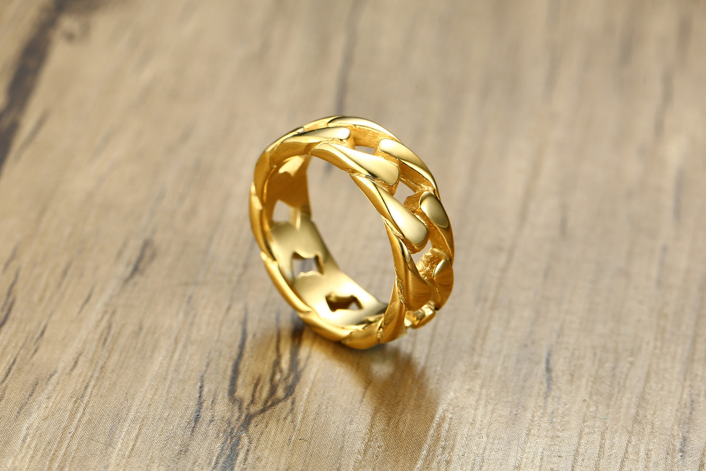 Cuban Chain Ring Jewelry Gold Titanium Steel Ring for Men