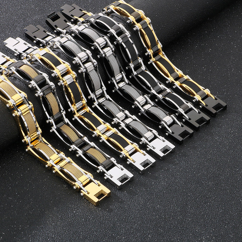 Planderful Mens Tri Color Stainless Steel Bracelet For Men