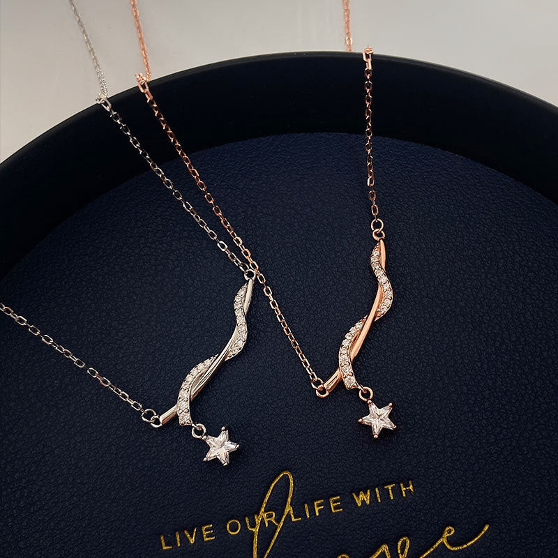 Planderful 925 Sterling Silver Star Wrapped Necklace For Women Versatile Everyday Light Luxury Collarbone Chain