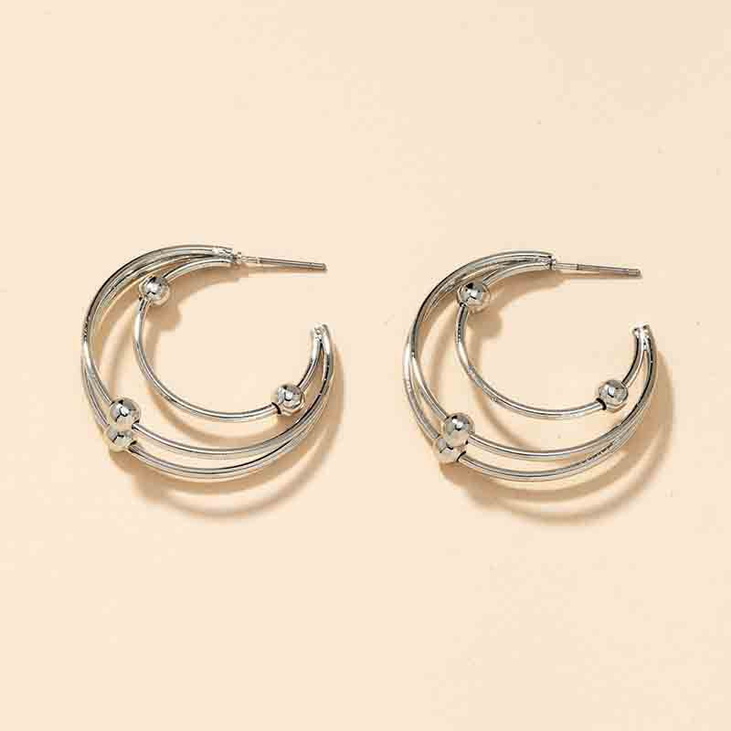Exaggerated Metal C-Shaped Earrings with Cross-Border Style