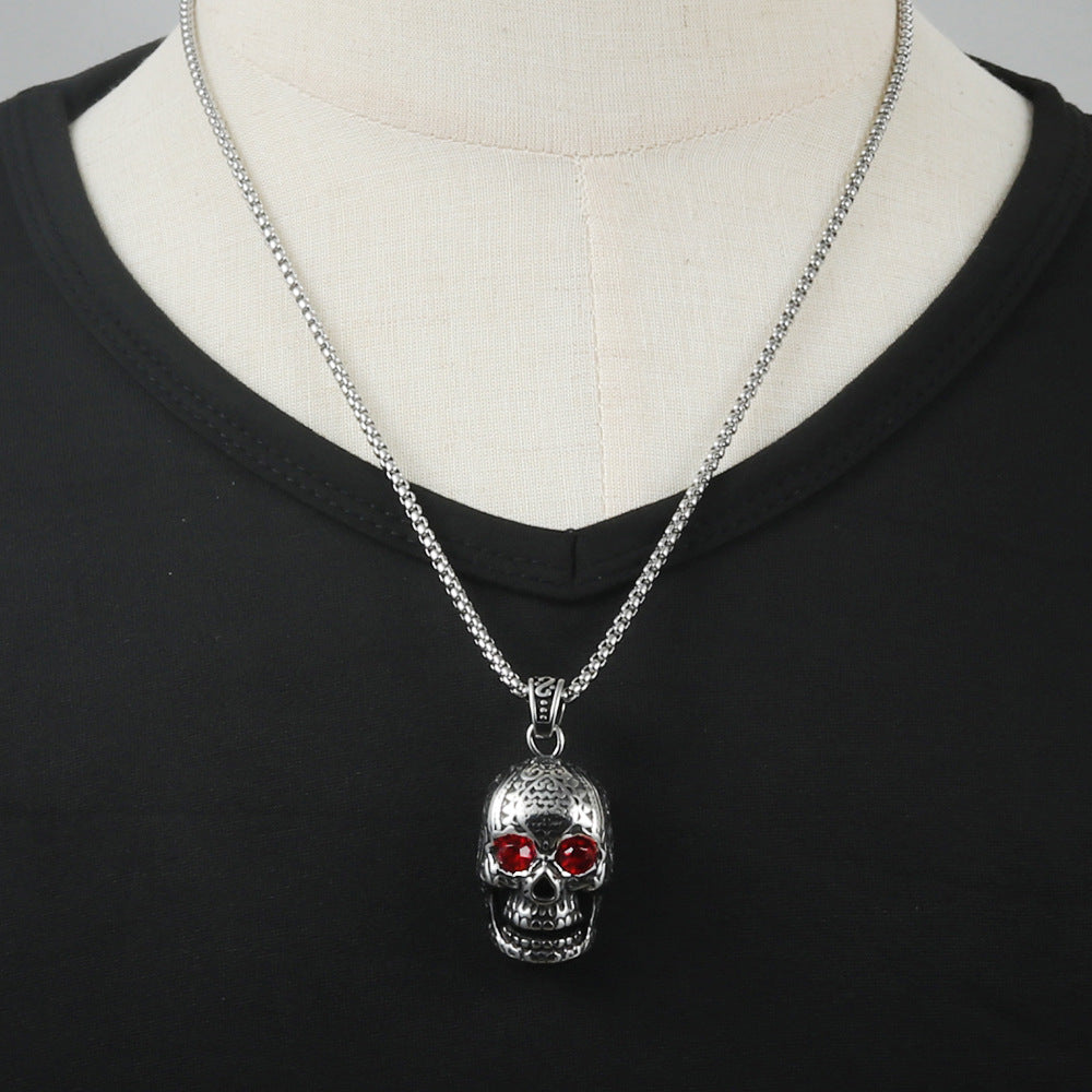 Titanium Steel Multi-Color Eye Skull Pendant Necklace for Men - Retro Punk Style