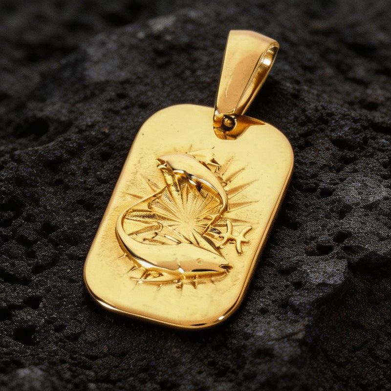Niche Many Elements Myth Pendant Tower Conch Trident Feather Stainless Steel Men's Pendant Necklace