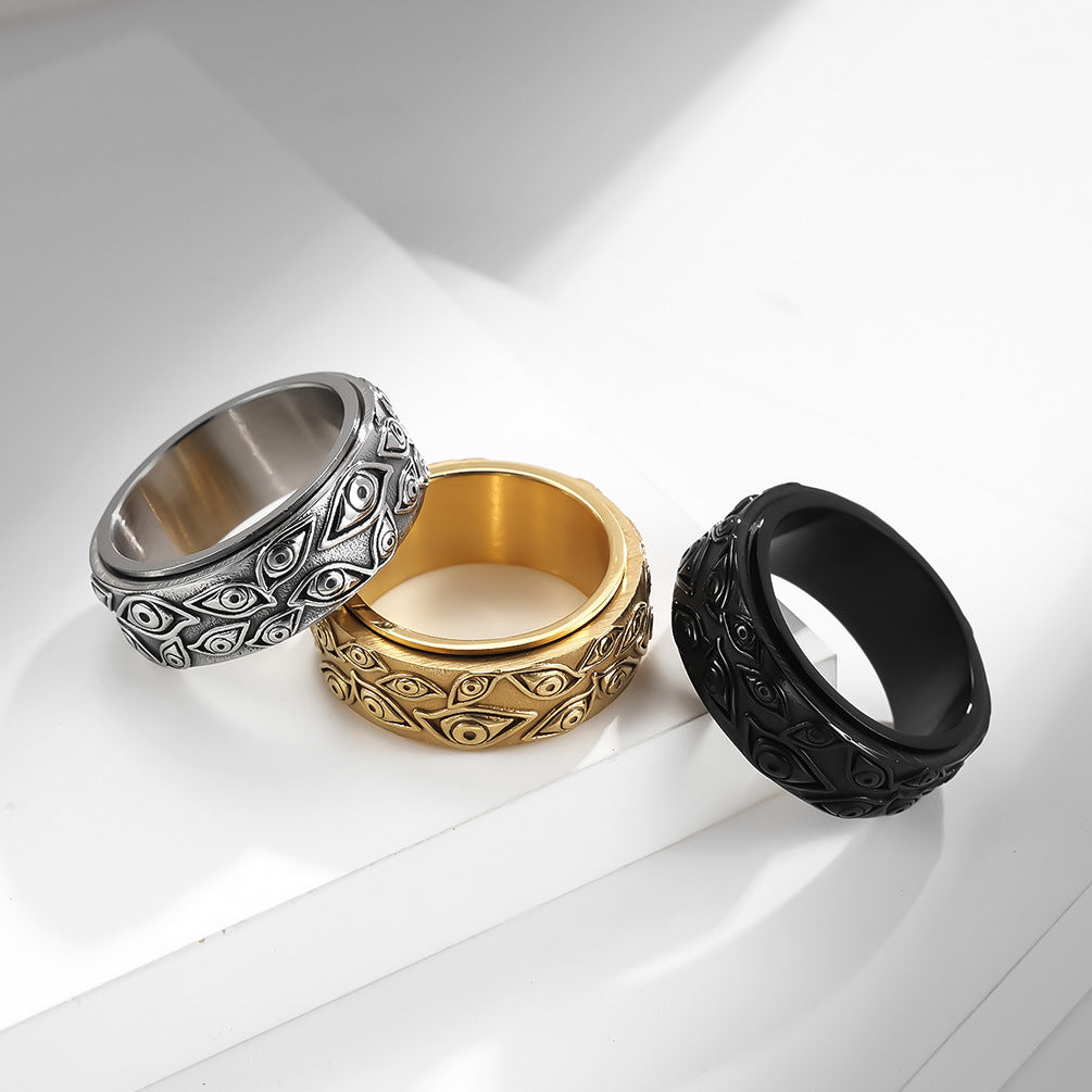Devil's Eye Titanium Steel Ring Men's Rotating Movement