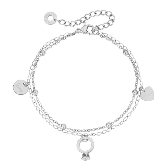 Planderful Titanium Steel Bracelet Double Layer for Women European American Style Statement Jewelry