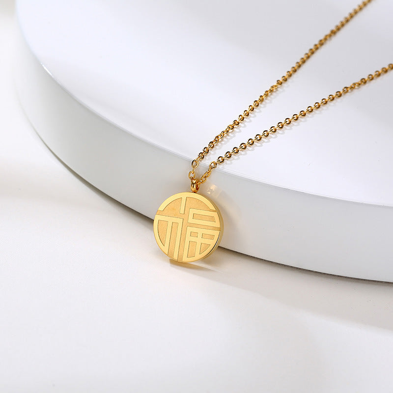 Stainless Steel Fu Necklace Gold Personalized Pendant Steel