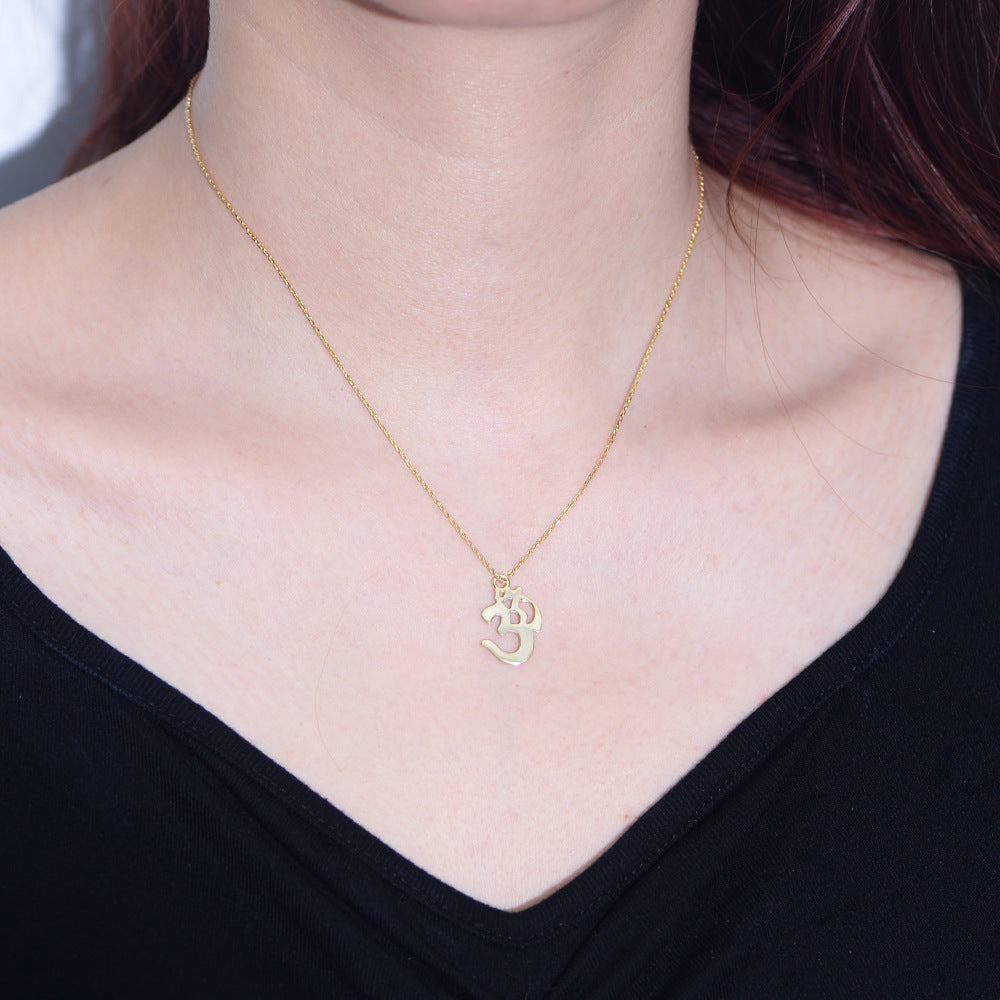 S925 Sterling Silver Aum Symbol Necklace Personality Creative Geometric Hollow Pendant Clavicle Chain