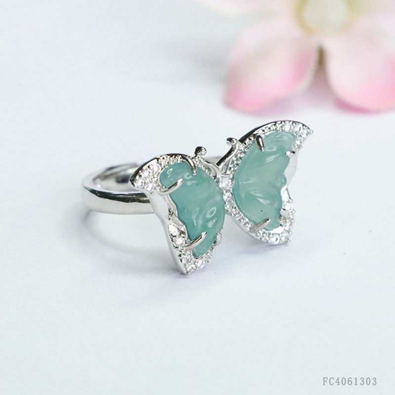 Blue Water Jadeite Butterfly Ring