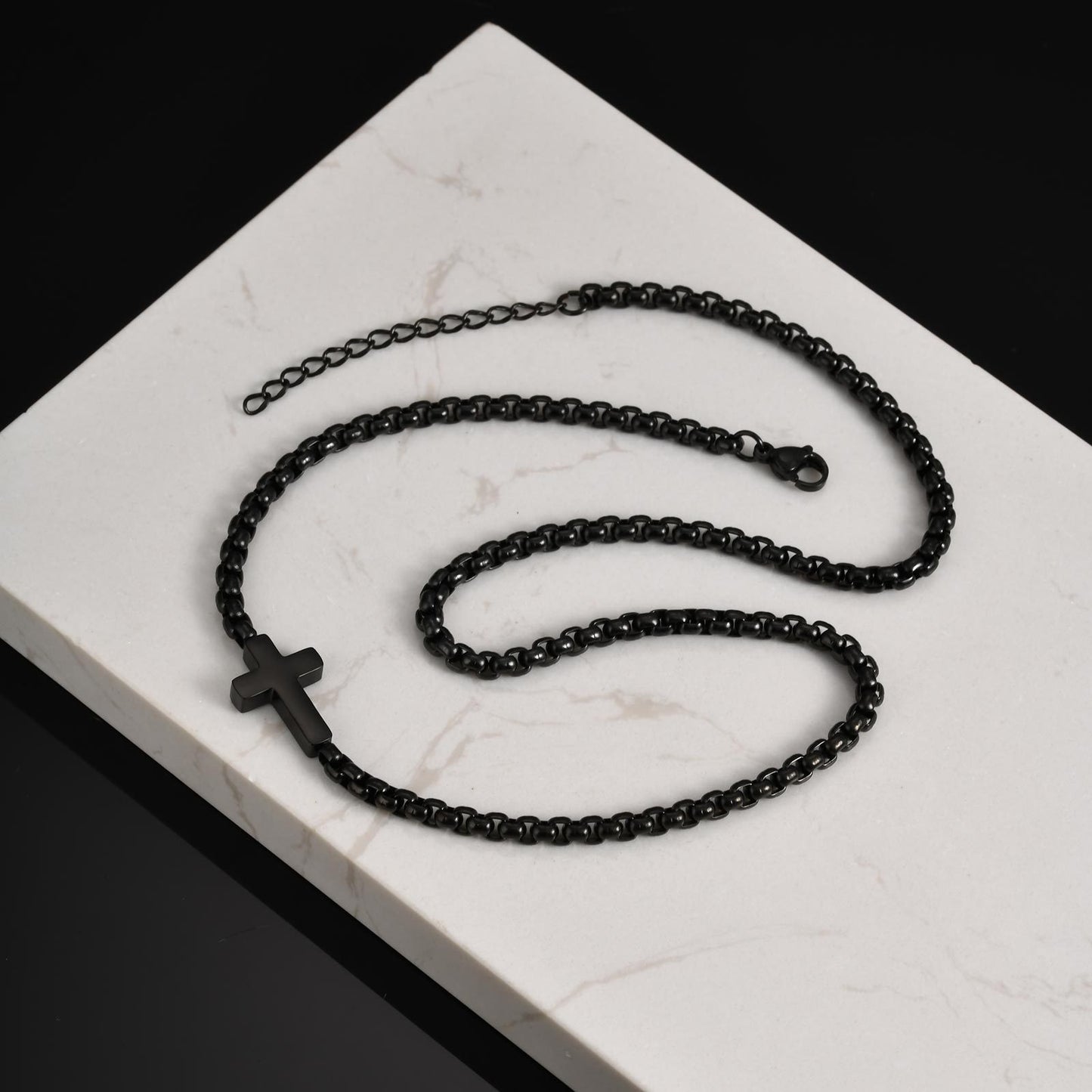 Planderful Mens Cross Necklace Stainless Steel Square Chain