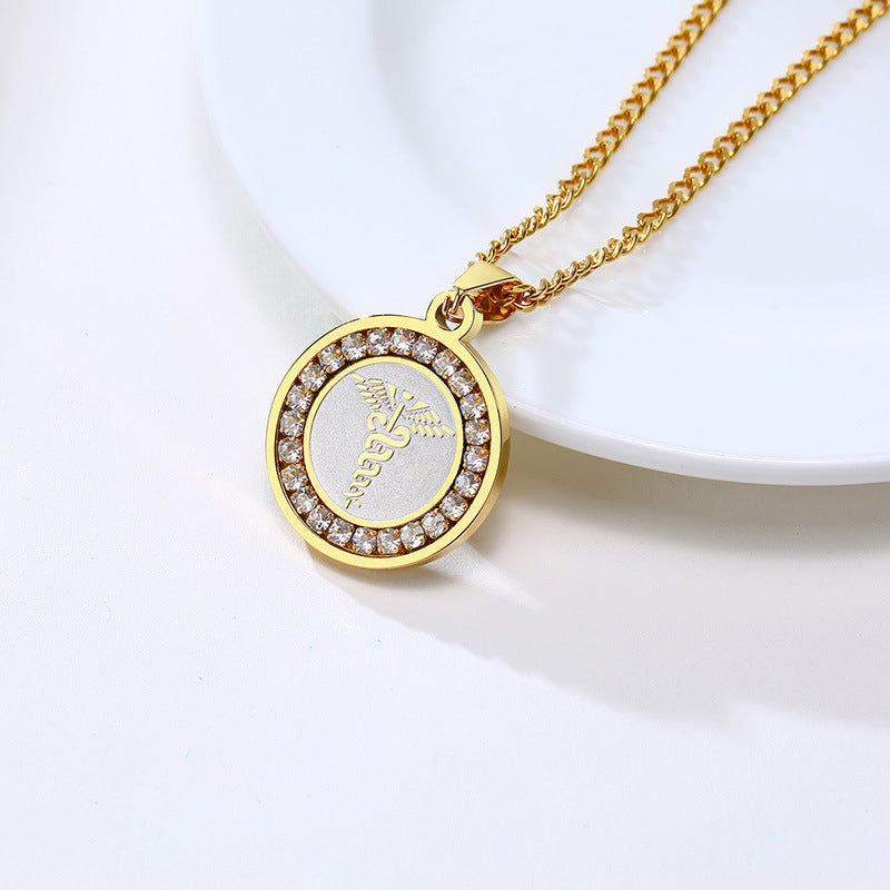 Stainless Steel Zircon Medical Logo Pendant Necklace for Men