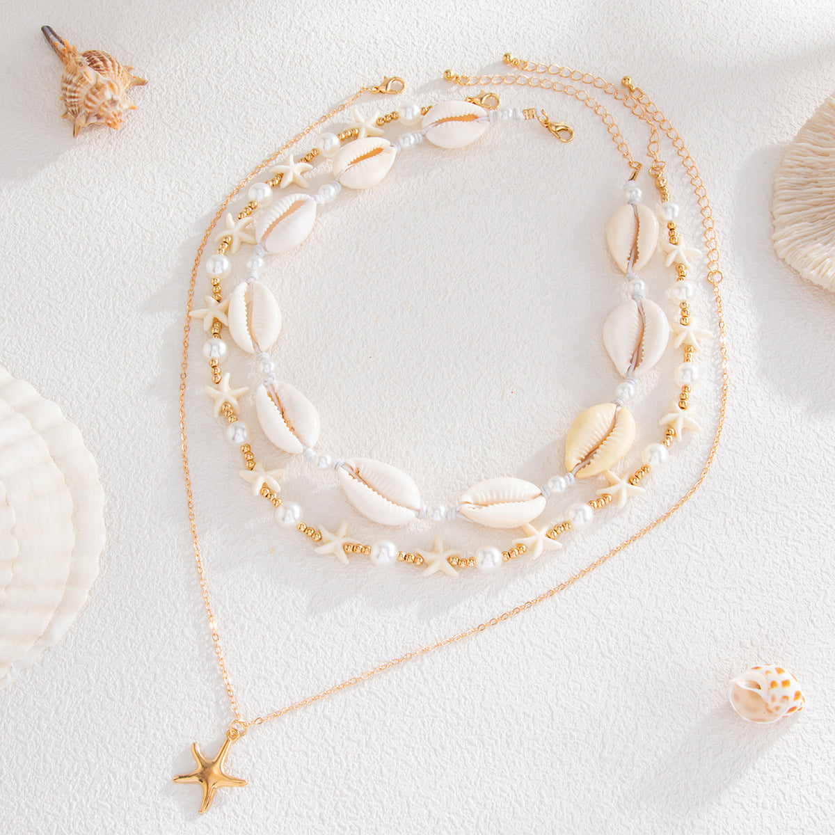 Ocean Wind Starfish Pendant Pearl Necklace Holiday Wind Shell Handmade Beaded Neck