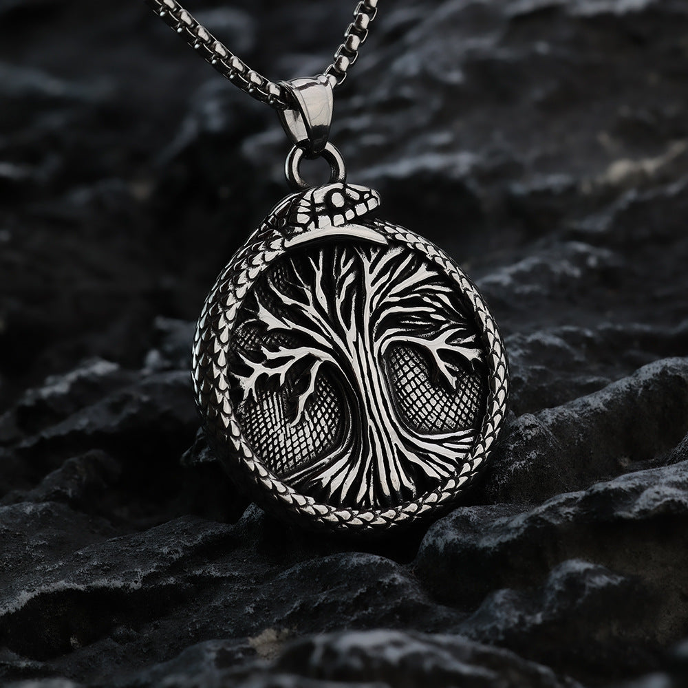 Nordic Retro Stainless Steel Men's Pendant Tree of Life Necklace