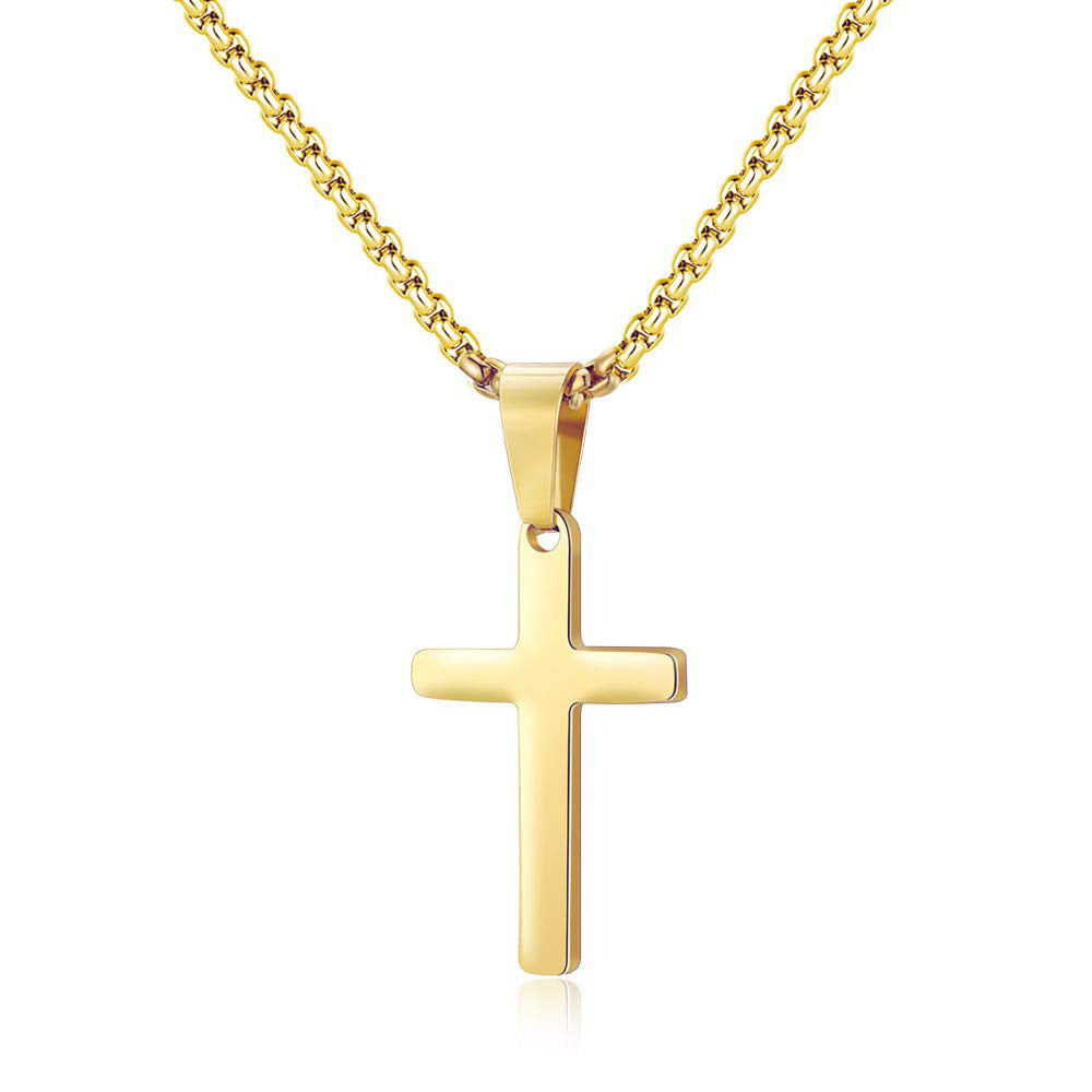 Planderful Cross Pendant Necklace For Hip Hop Fans With Glossy Steel Sweater Chain Accessory
