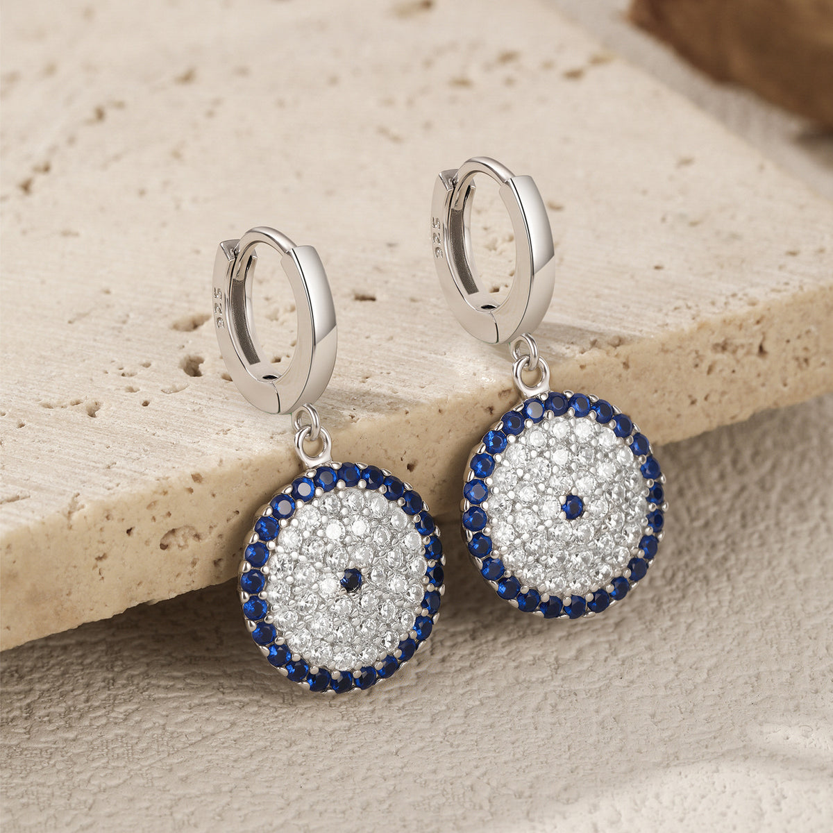 925 Sterling Silver Blue Eye Round Zircon Earrings