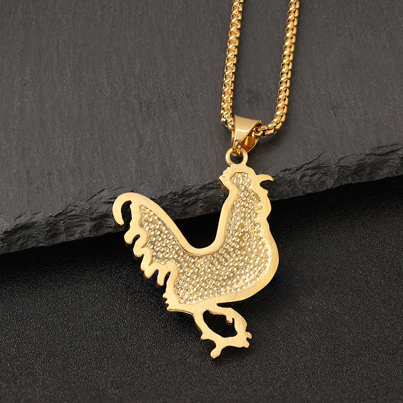 Planderful Premium Hip Hop Necklace Titanium Steel Gold Plated Rooster Pendant For Gen Z Fans