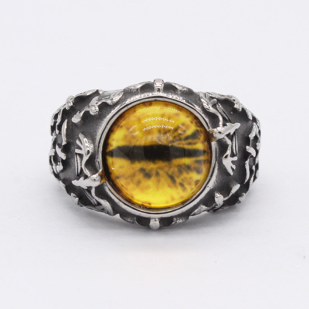 Planderful Titanium Steel Ring For Men Unisex Retro Goth Bat Colored Stone Jewelry Personalized Protection Statement