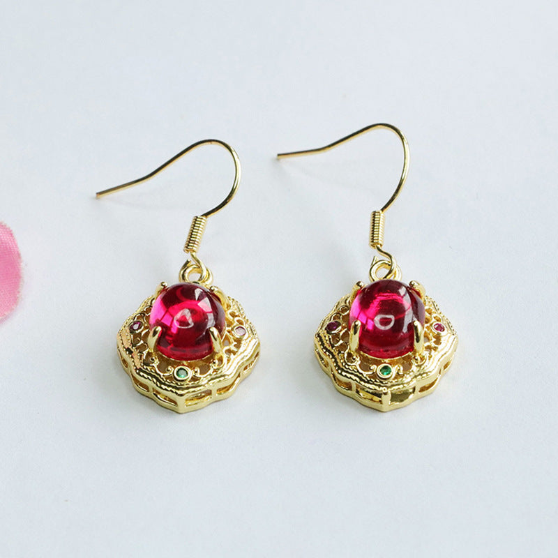 Lab-Grown Ruby Ruyi Motif Earrings