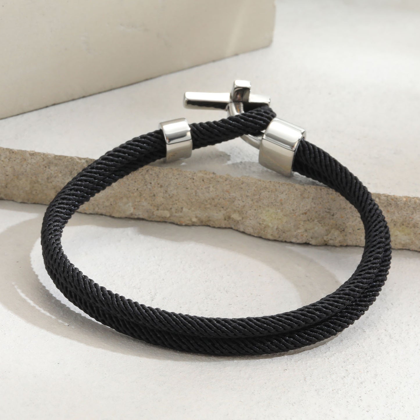 Planderful Mens Black Rope Cross Bracelet Durable Buckle
