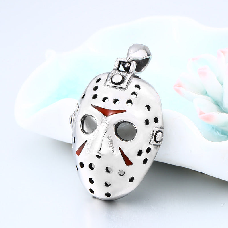 Custom Titanium Steel Jason Mask Pendant - Retro Epoxy Skull Jewelry for Men