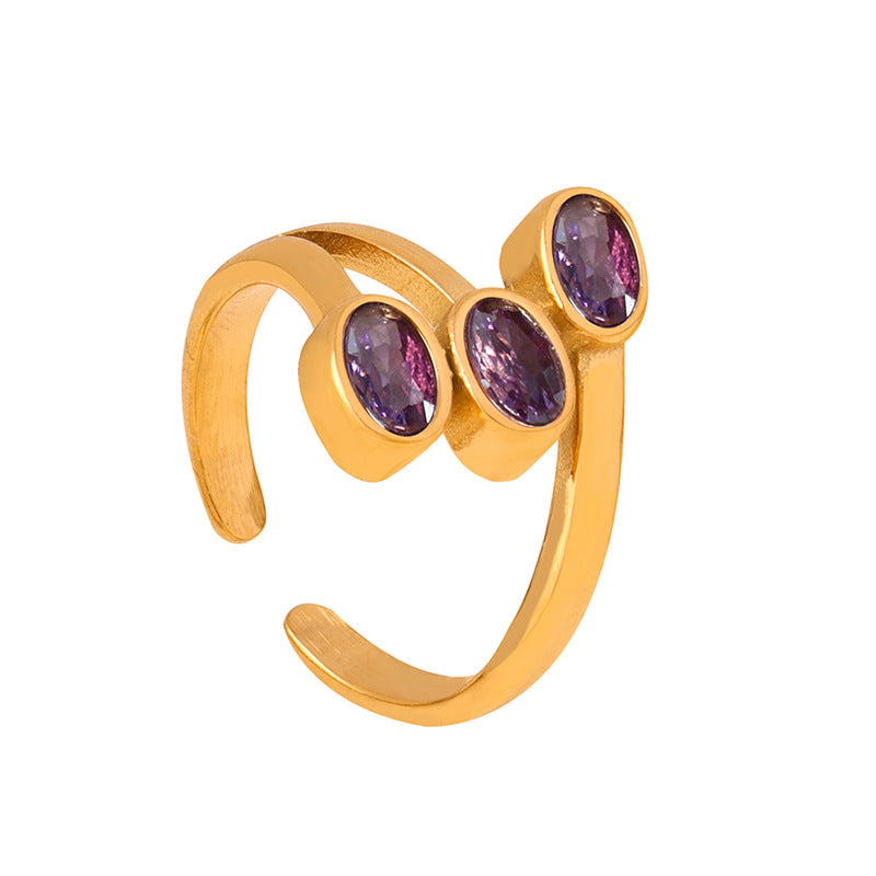 Unique Geometric Inlay Design Titanium Steel Ring for Women