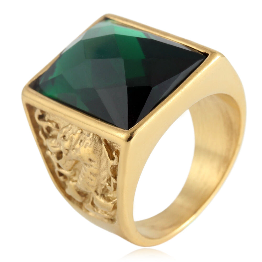 Planderful Dragon Ring Stainless Steel Unisex Square Stone Retro Punk Statement Jewelry For Men Women