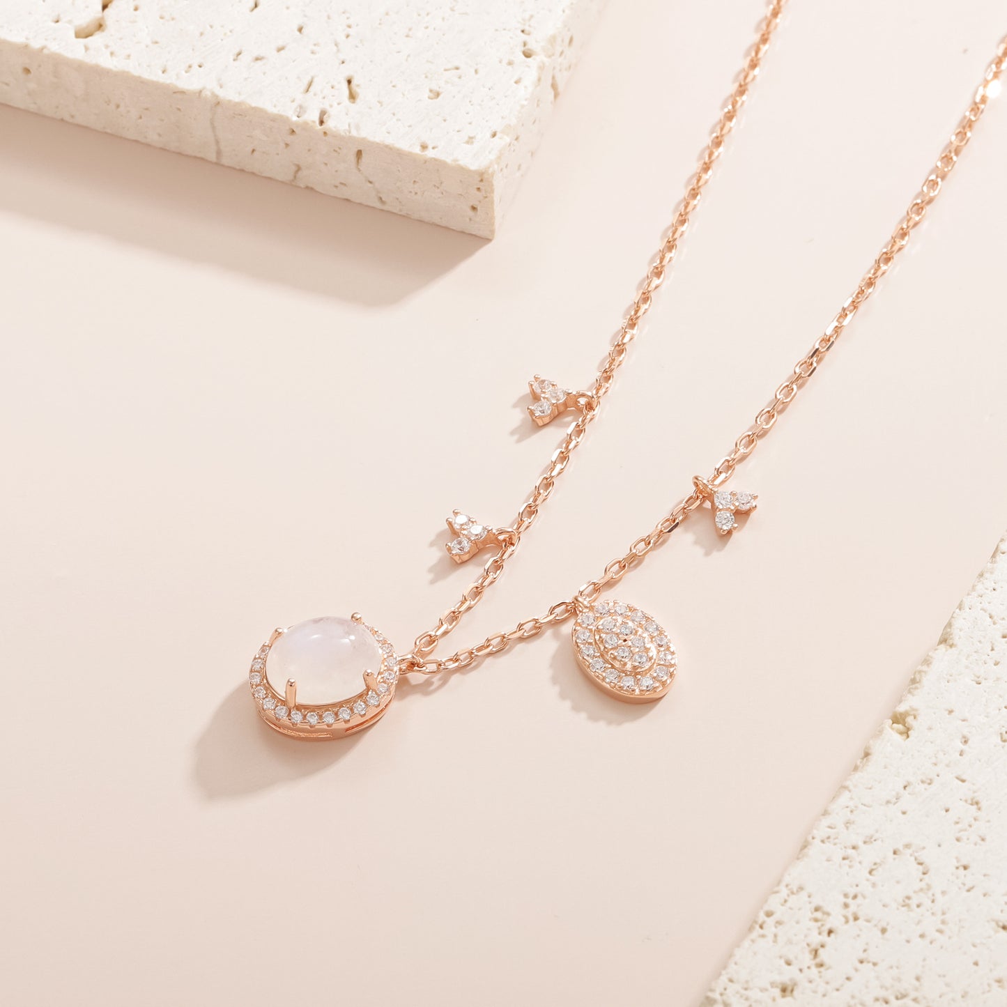 Personalized S925 Sterling Silver Moonstone Collarbone Necklace