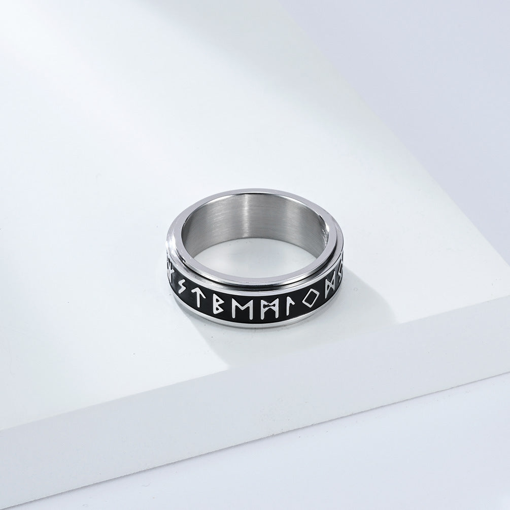 Viking Text Titanium Steel Rotating Ring For Men By Planderful Premium Durable Retro Style