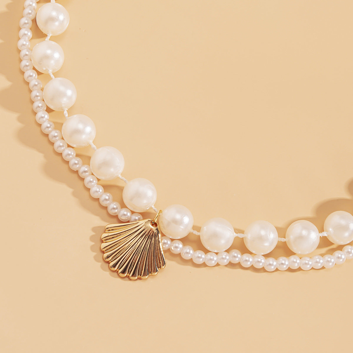 Planderful Vienna Verve Ocean Shell Beaded Layer Necklace for Women Imitation Pearl Geometric Statement Jewelry