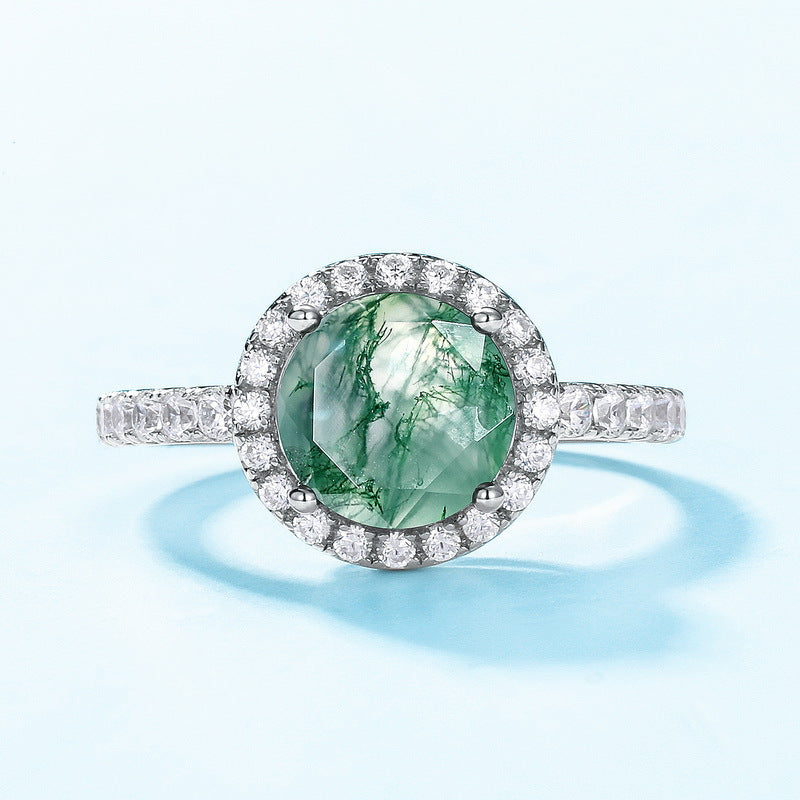 S925 Sterling Silver Moss Agate Signature Ring